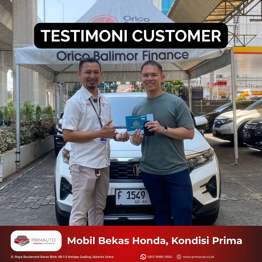 Terima kasih Pak Samuel atas kepercayaannya memilih PRIMAUTO! 🙏
Selamat atas mobil barunya, Honda WR-V🤝
Semoga perjalanan Pak Samuel selalu aman, nyaman, dan menyenangkan bersama mobil impian 🚘✨

Cari mobil bekas berkualitas & proses mudah seperti Pak Samuel?
Langsung ke PRIMAUTO aja!